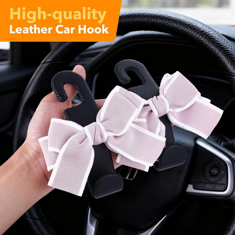 TISOHUGO Car Purse Hook, Cute Bow Hooks for Headrest - Leather U-Shaped Purse Holder for Car, Flexible Seat Back Organizer & Durable Vehicle Accessories for Bags, Coats & More (Black&Pink-2 Pack) - Image 4